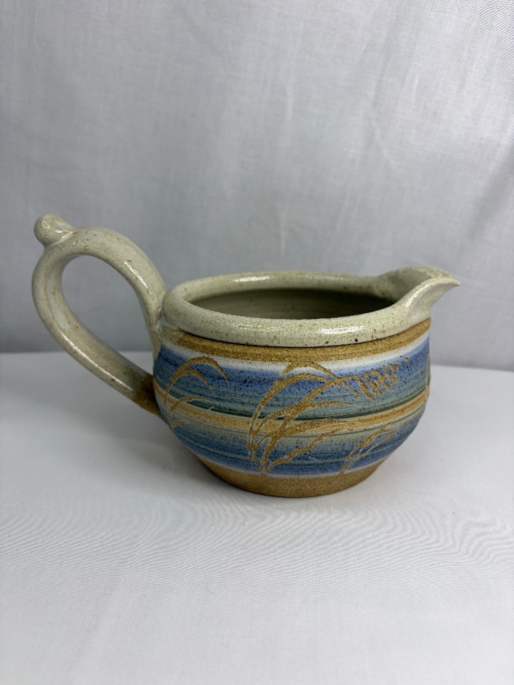 Vintage Studio Pottery Stoneware Gravy Boat Pitcher Creamer Etched Signed